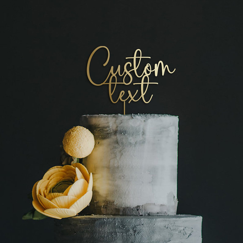 Wedding Ceremony Supply - Özel Metin Altın Akrilik Kek Topper