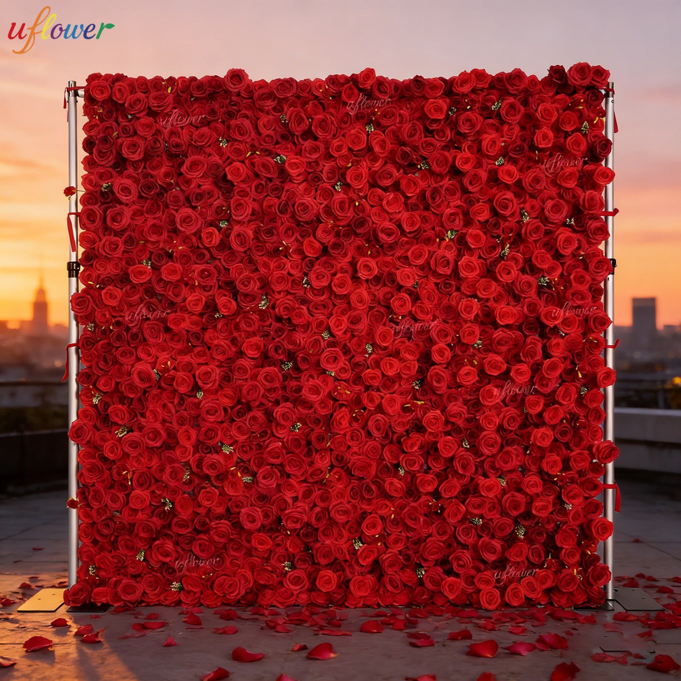 Wedding Backdrop Curtain - Uflower Kırmızı Gül Yapay Çiçek Duvarı