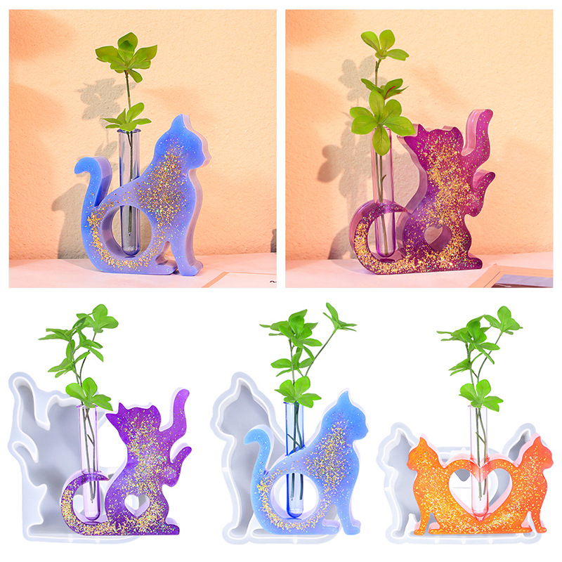 Flower Girl Basket - Kedi şekilli reçine kalıpları vazo silikon