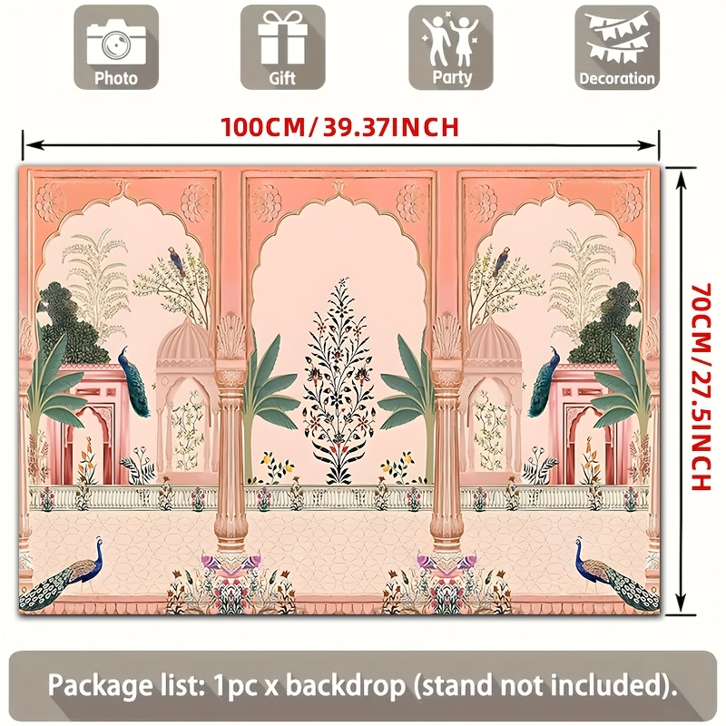 Wedding Backdrop Curtain - Süslü Mughal Çiçekli Tavus Kuşu Fonu